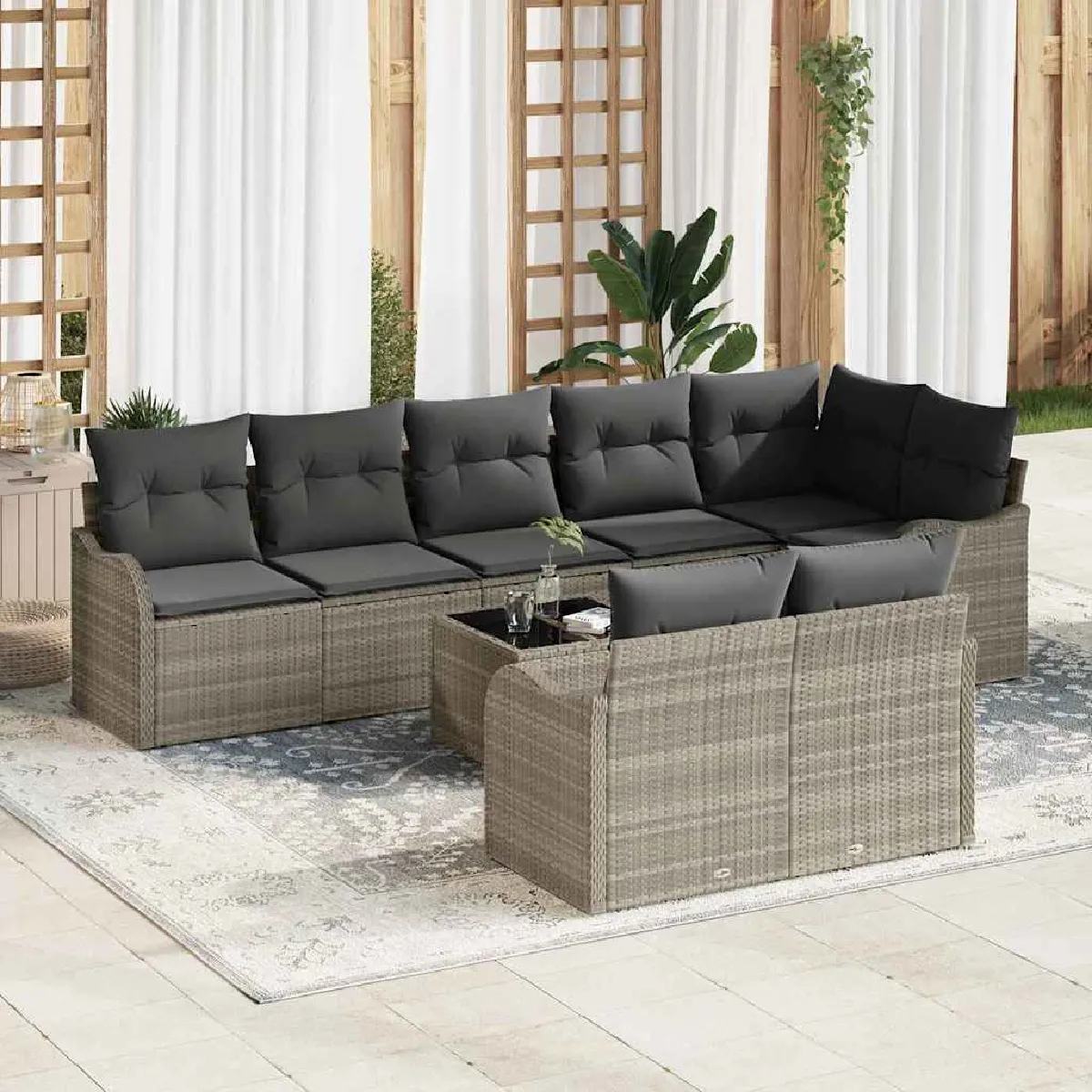 vidaXL Ensemble de canapé de jardin 9 pcs Gris clair polyrotin