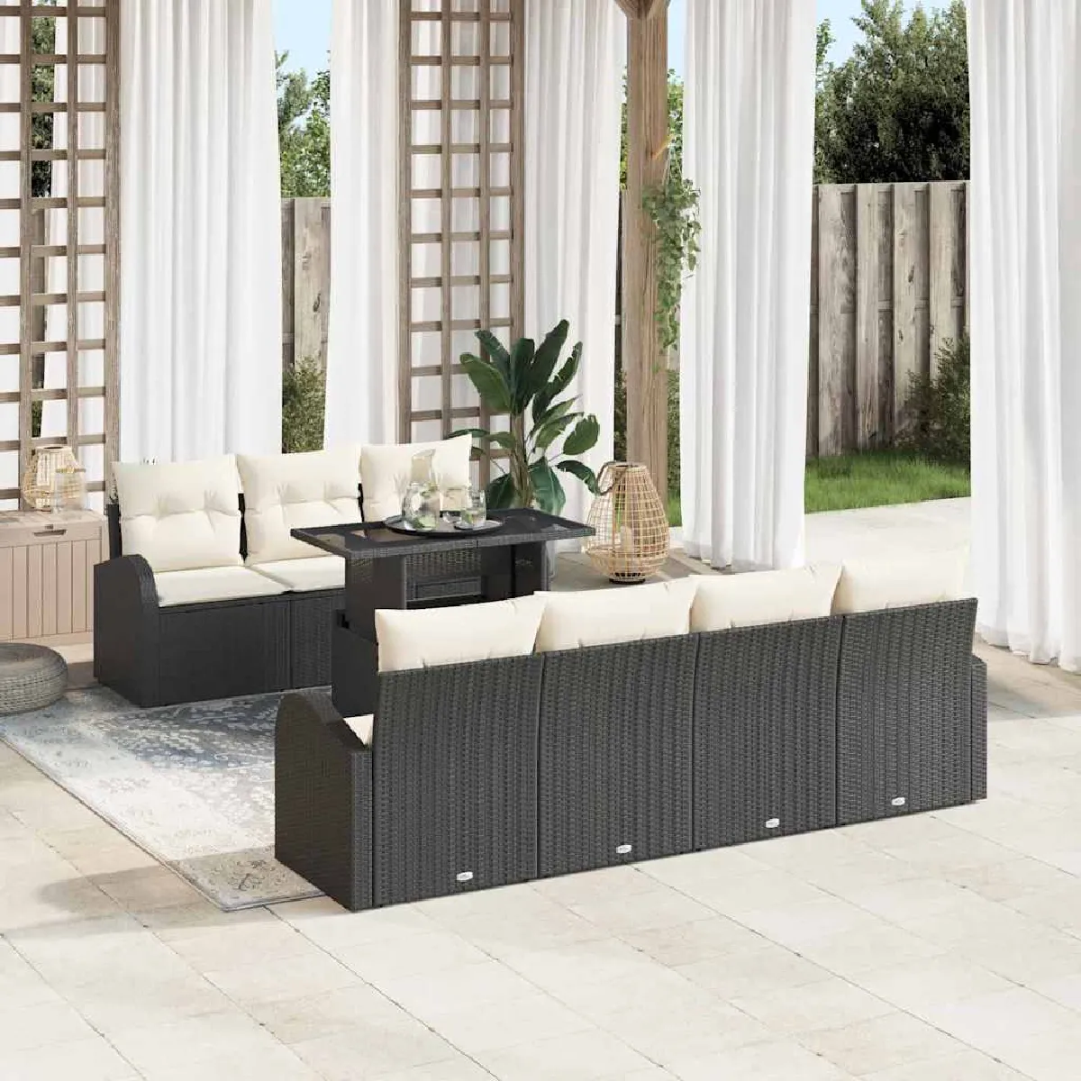 vidaXL Ensemble de canapé de jardin 8 pcs Noir Poly Rattan