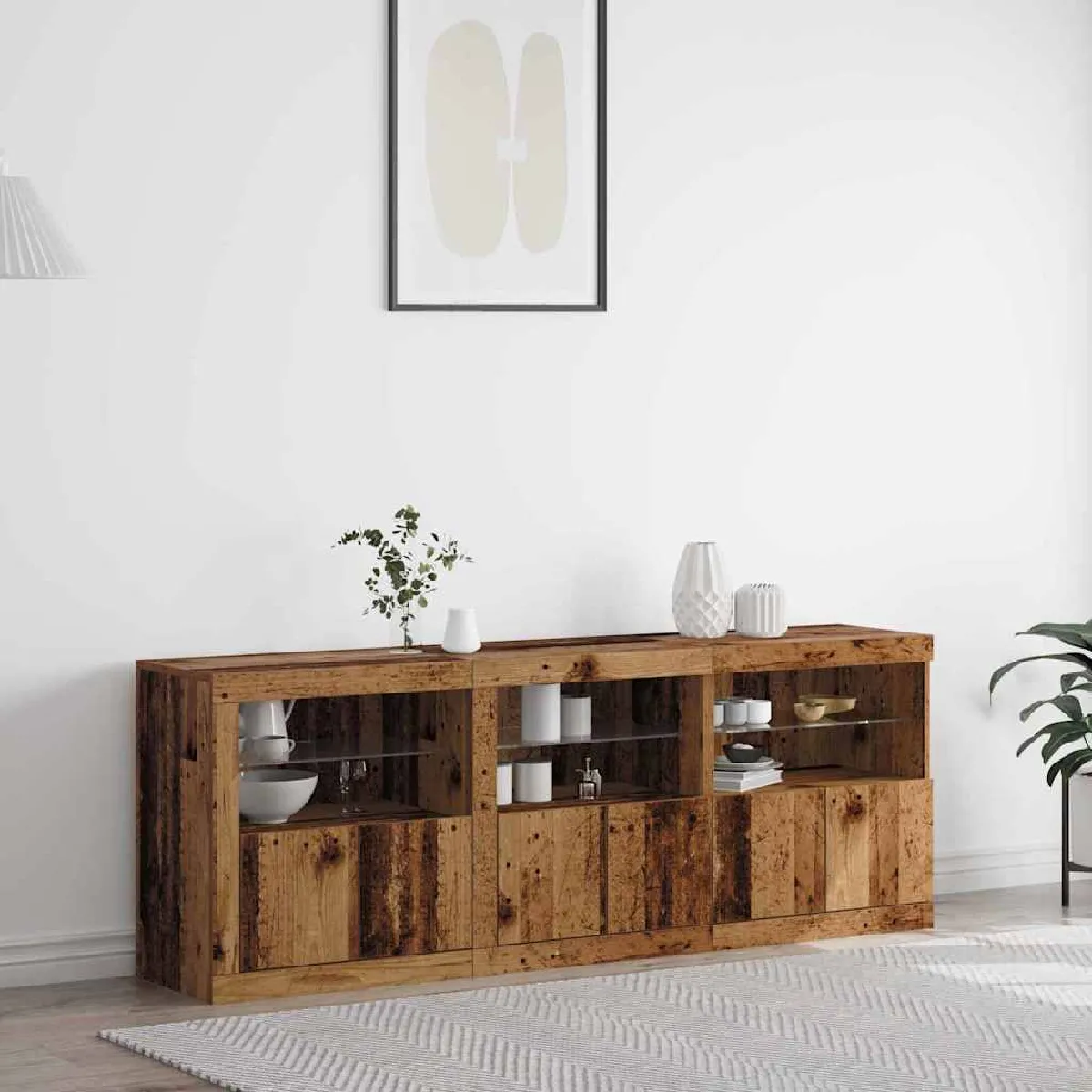 vidaXL Buffet avec lumières LED Bois ancien 181 5x37x67 cm Bois recyclé - vue 2