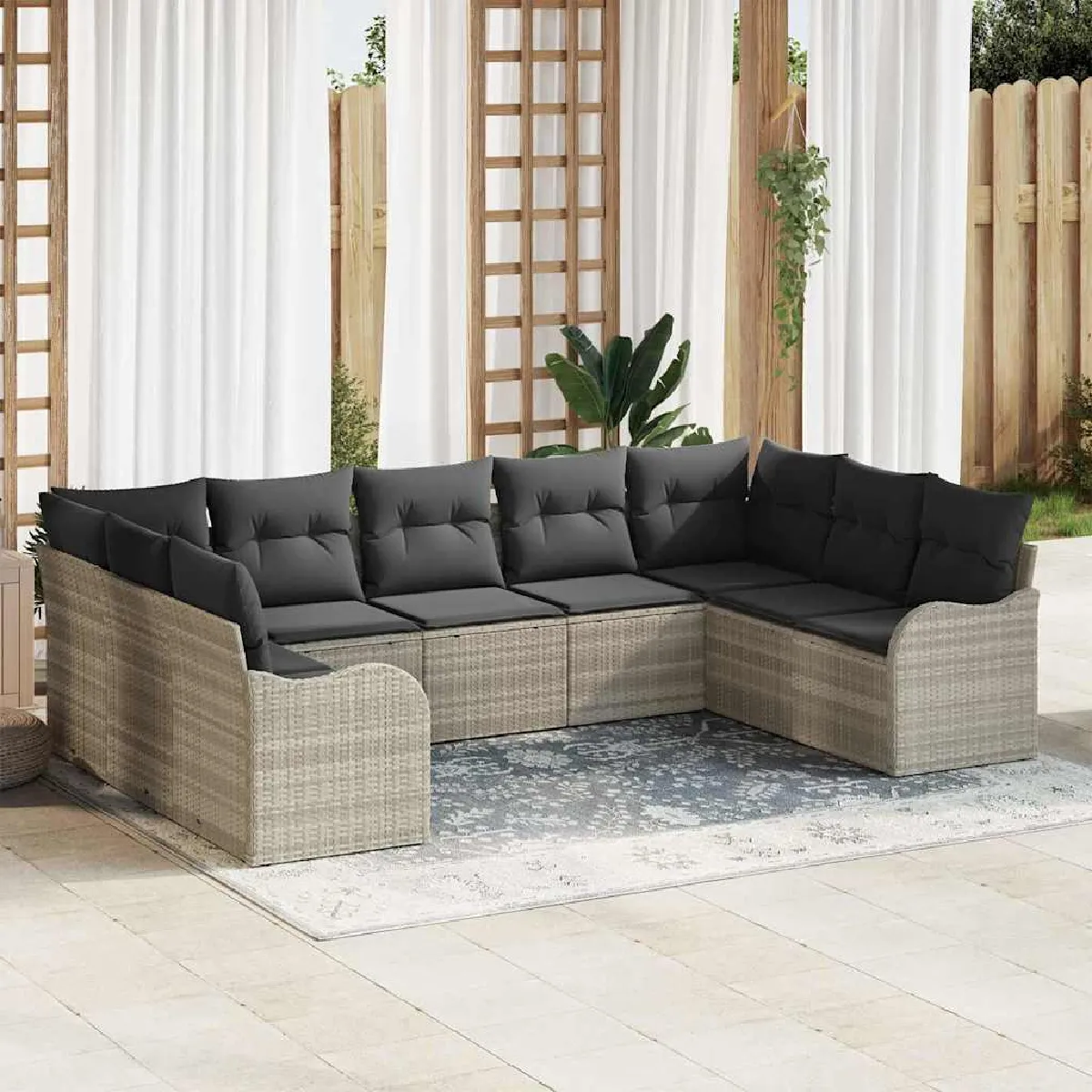 Vidaxl Gris/Clair Ensemble De Canapé De Jardin 9 Pc Polyrotin