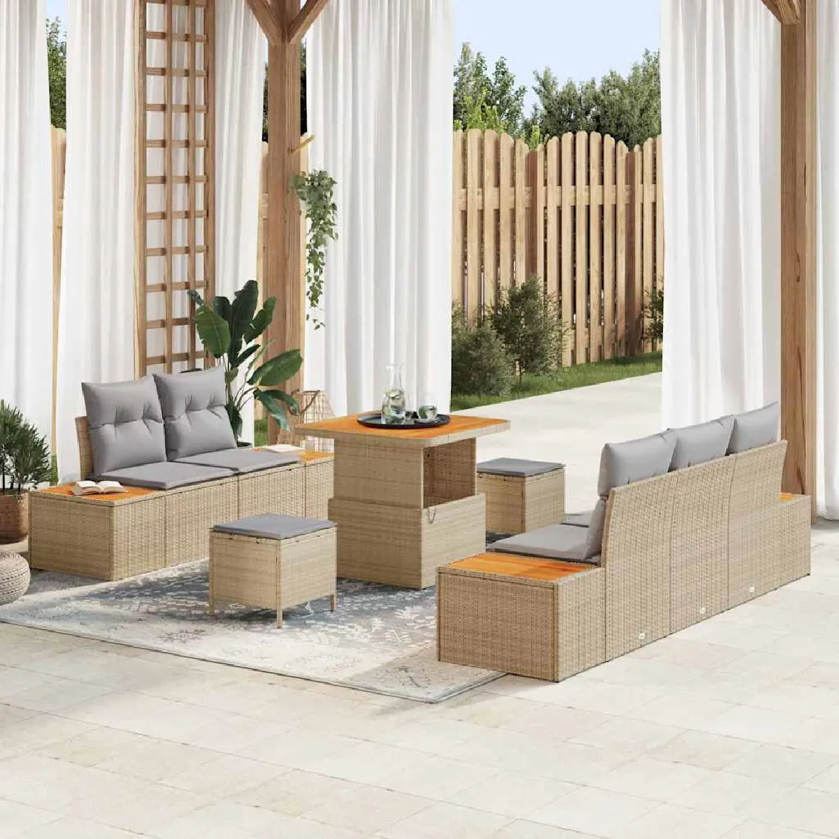 vidaXL Ensemble de canapé de jardin 8 pcs Beige Poly rotin