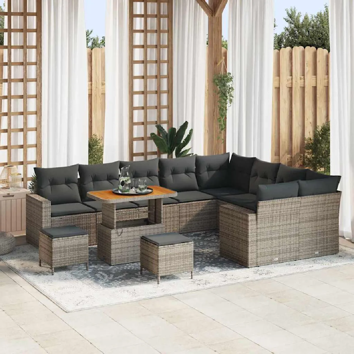 vidaXL Ensemble de canapé de jardin 12 pcs Gris polyrotin