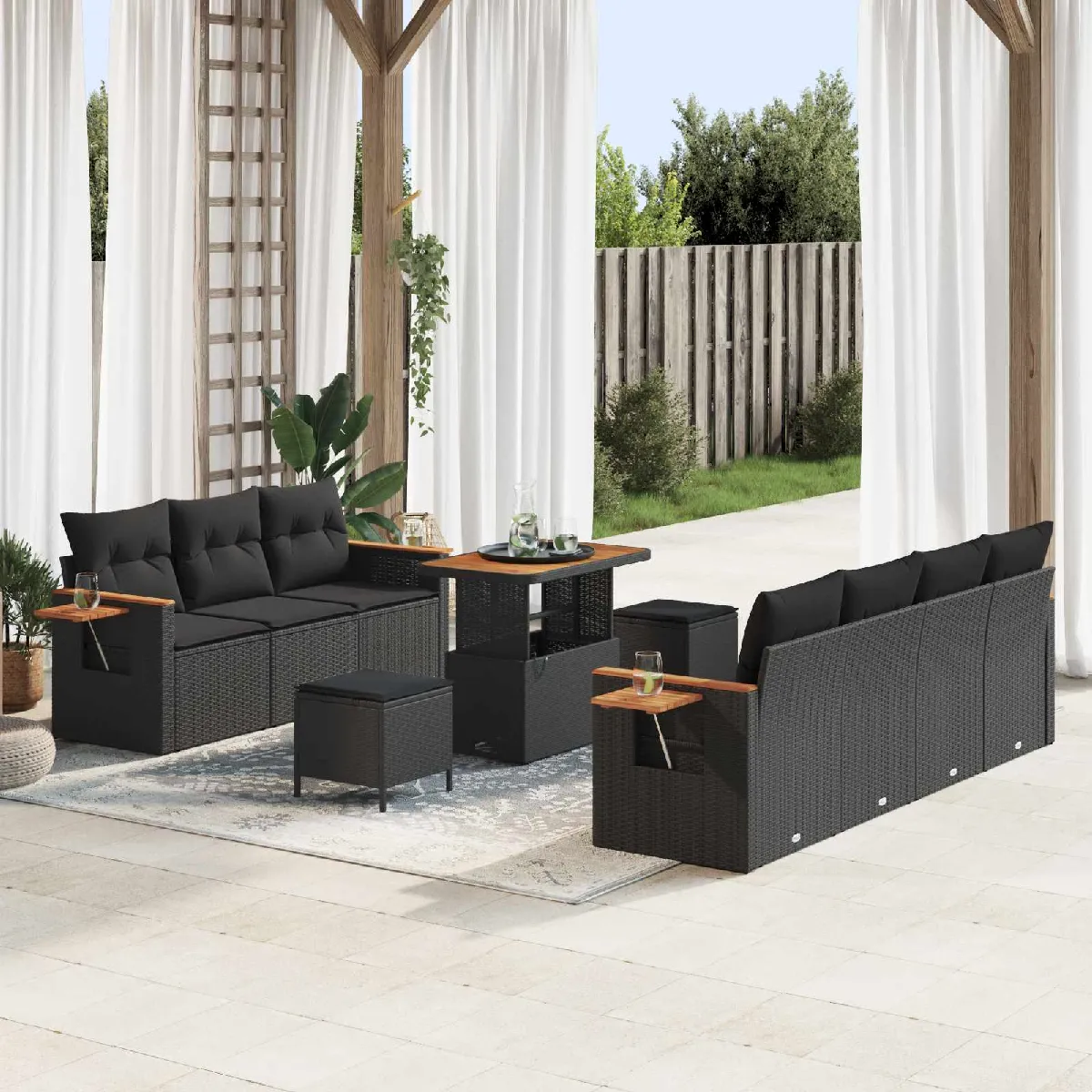 vidaXL Ensemble de canapé de jardin avec coussin 13 pcs Noir polyrotin