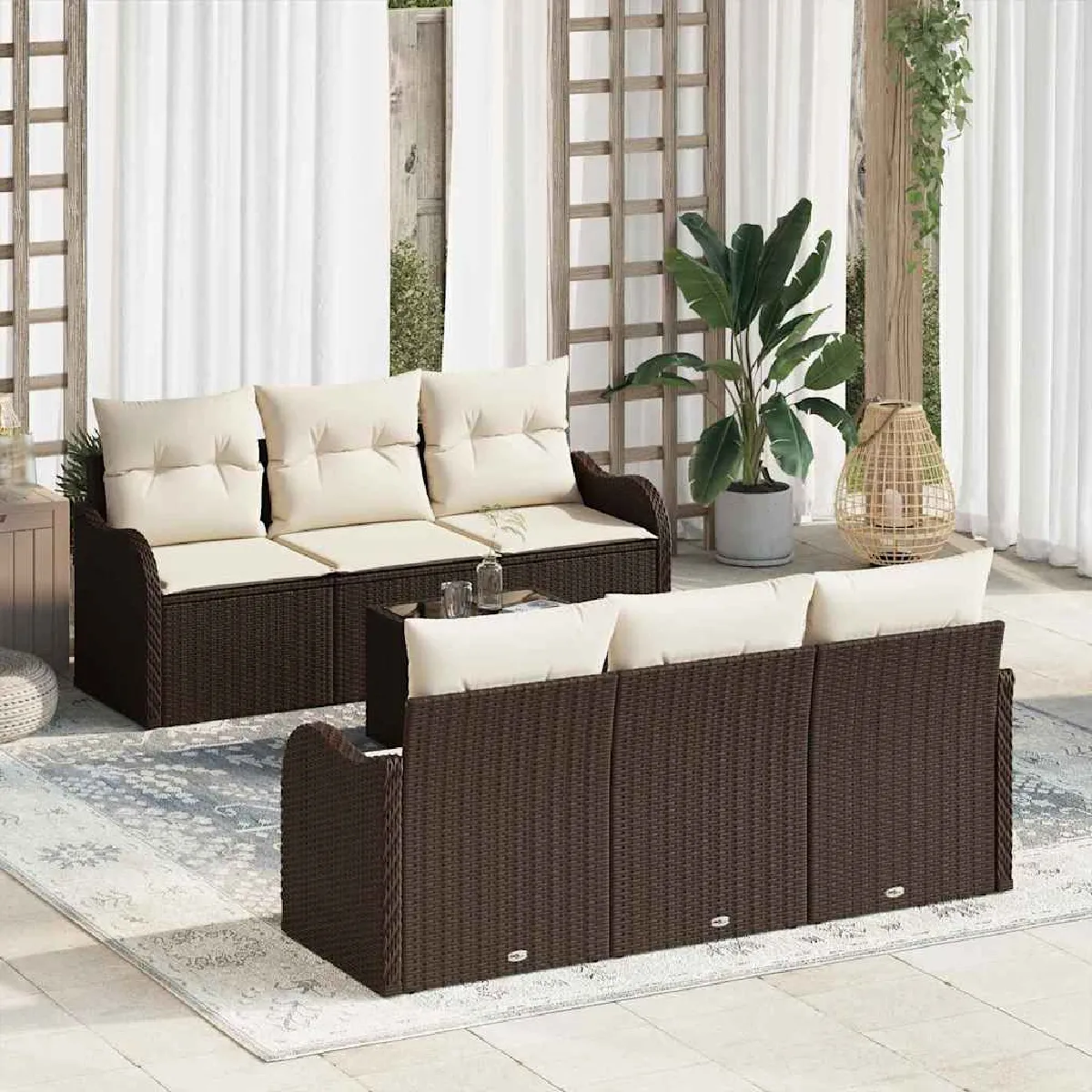 vidaXL Ensemble de canapé de jardin avec coussin 7 pcs et crème - vue 3