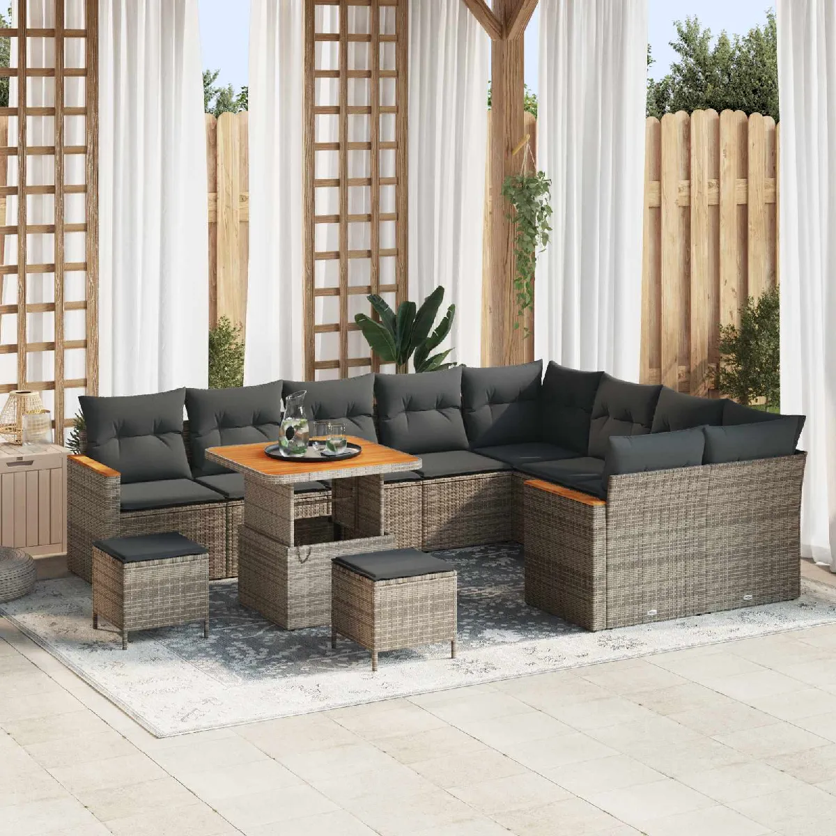 vidaXL Ensemble de canapé de jardin 12 pcs Gris polyrotin