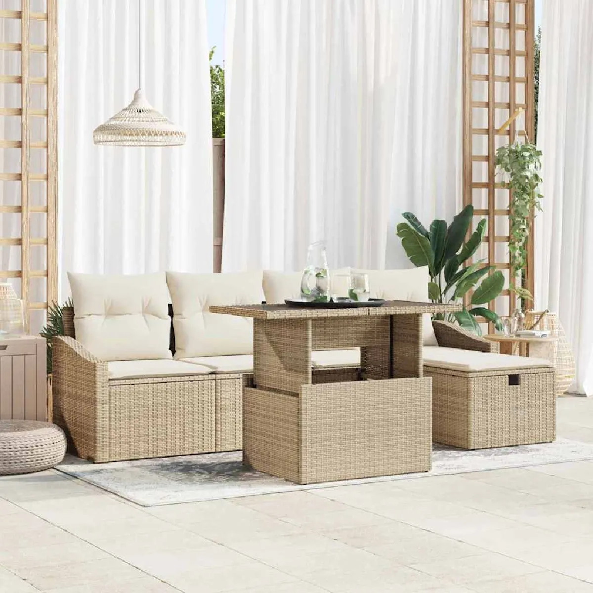 Non Communiqué Beige Ensemble De 6 Canapés De Jardin Avec Coussins Poly Rattan - Image 3