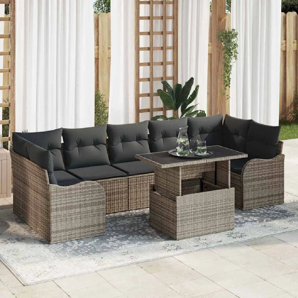 Ensemble de Canapé de Jardin 8 pièces avec Coussins Poly Rattan Canapé de Jardin 2 places avec Rangement et Coussins 3357144 - vue 7