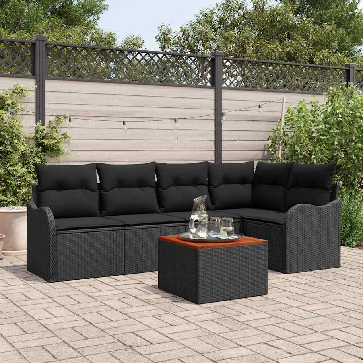 vidaXL Ensemble de canapé de jardin 6 pcs Noir