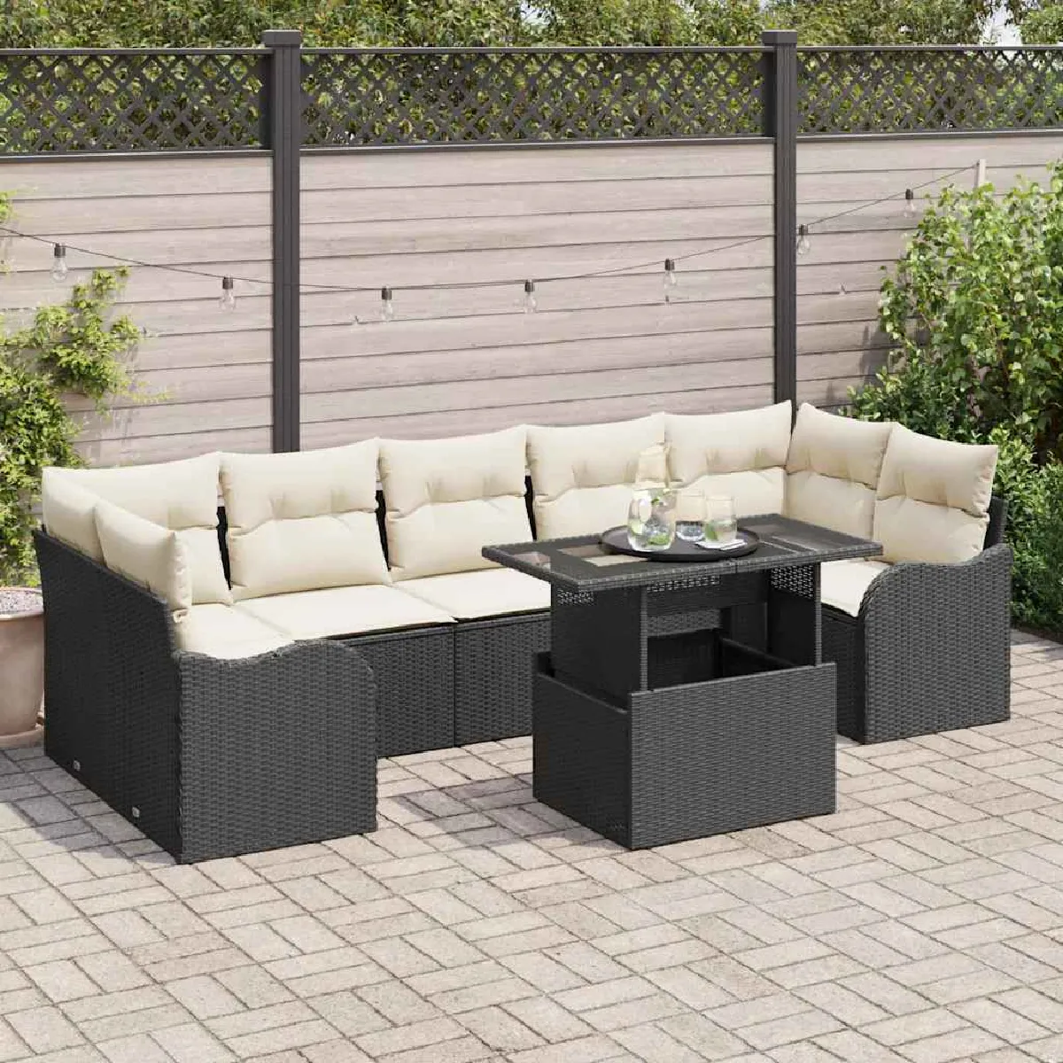 vidaXL Ensemble de canapé de jardin 8 pcs Noir Poly Rattan