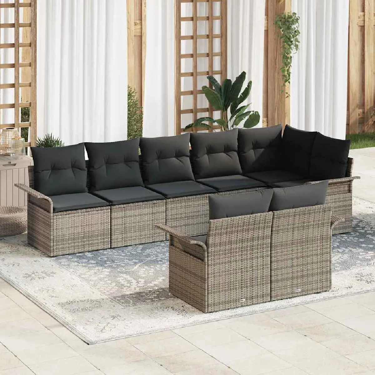 Vidaxl Gris Set De Canapé De Jardin 8 Pièces Avec Coussins Poly Rattan - Image 3