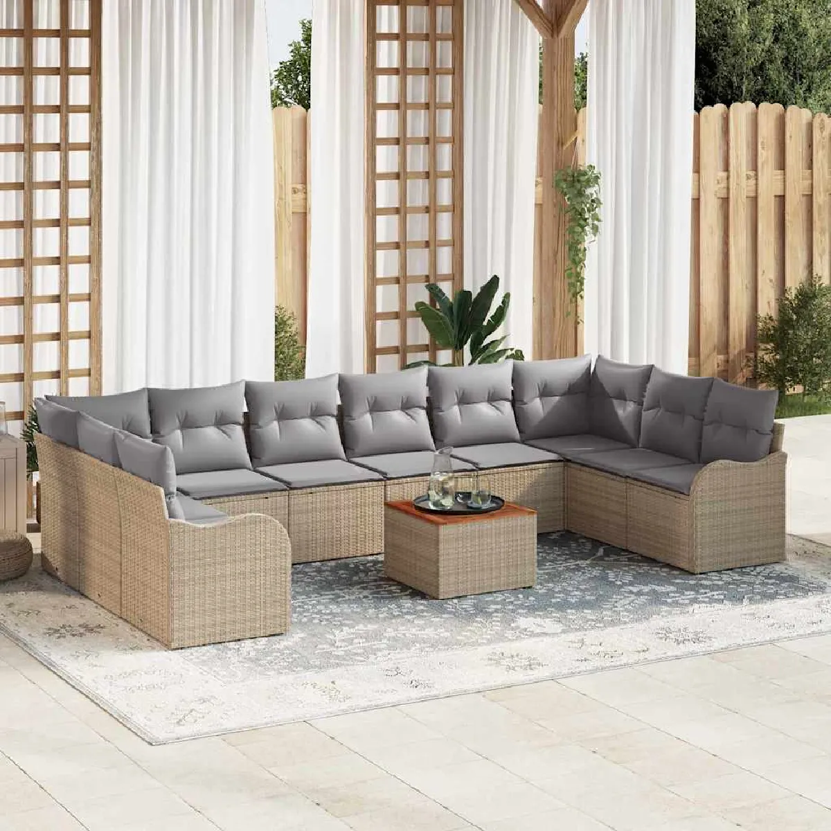 Vidaxl Beige/Gris/Clair Ensemble De Canapé De Jardin 11 Pc Et