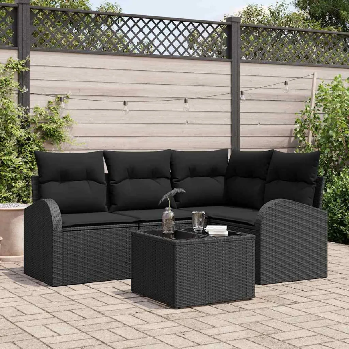 Vidaxl Noir Ensemble De Canapé De Jardin Avec Coussin 5 Pcs Polyrotin