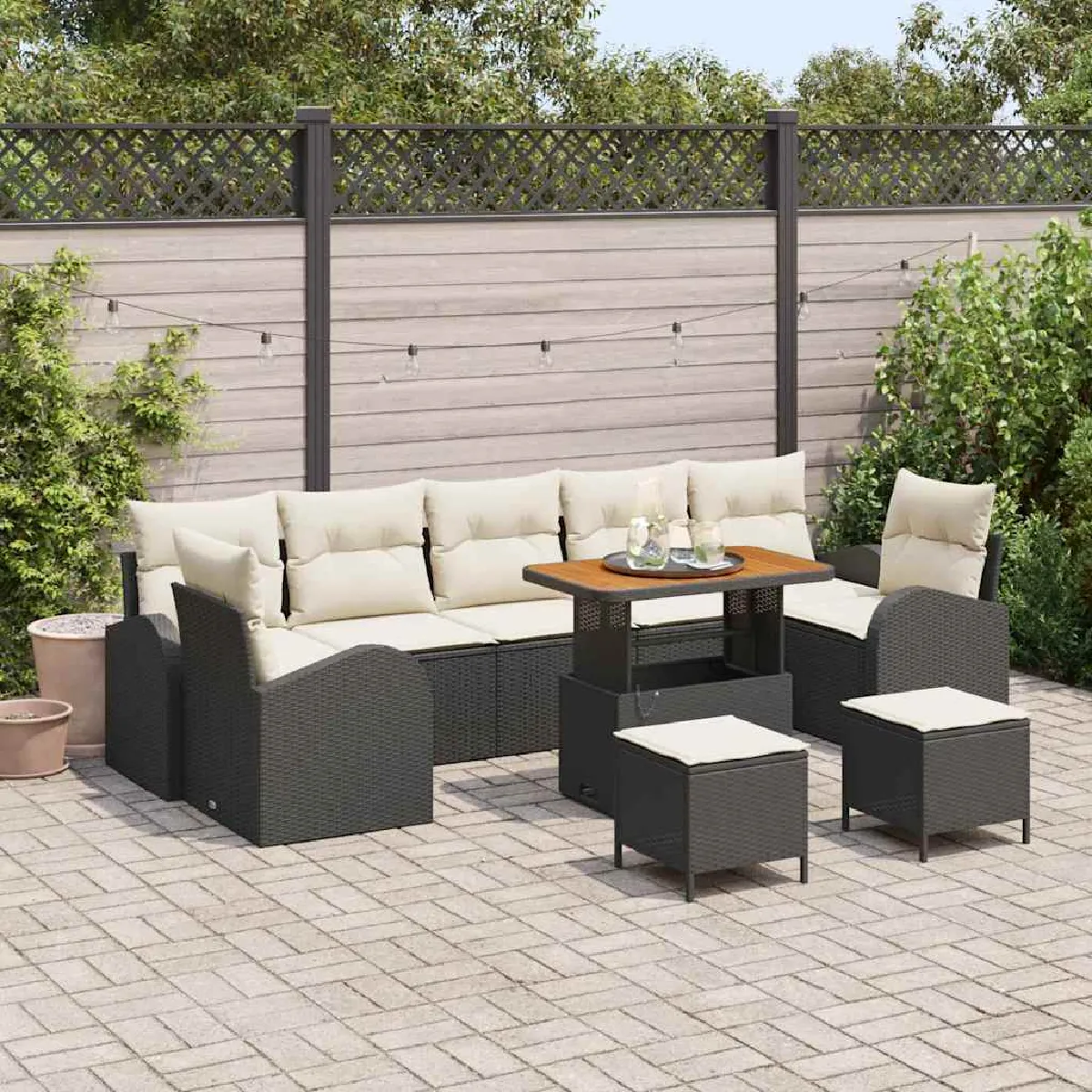vidaXL Ensemble de canapé de jardin avec coussin 10 pcs et crème - vue 7