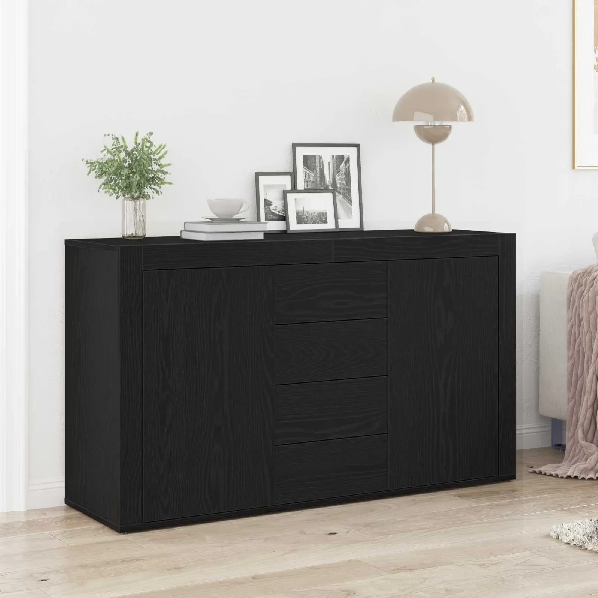 Vidaxl Noir Buffet Chêne 120 X 36 X 69 Cm Bois D'ingénierie