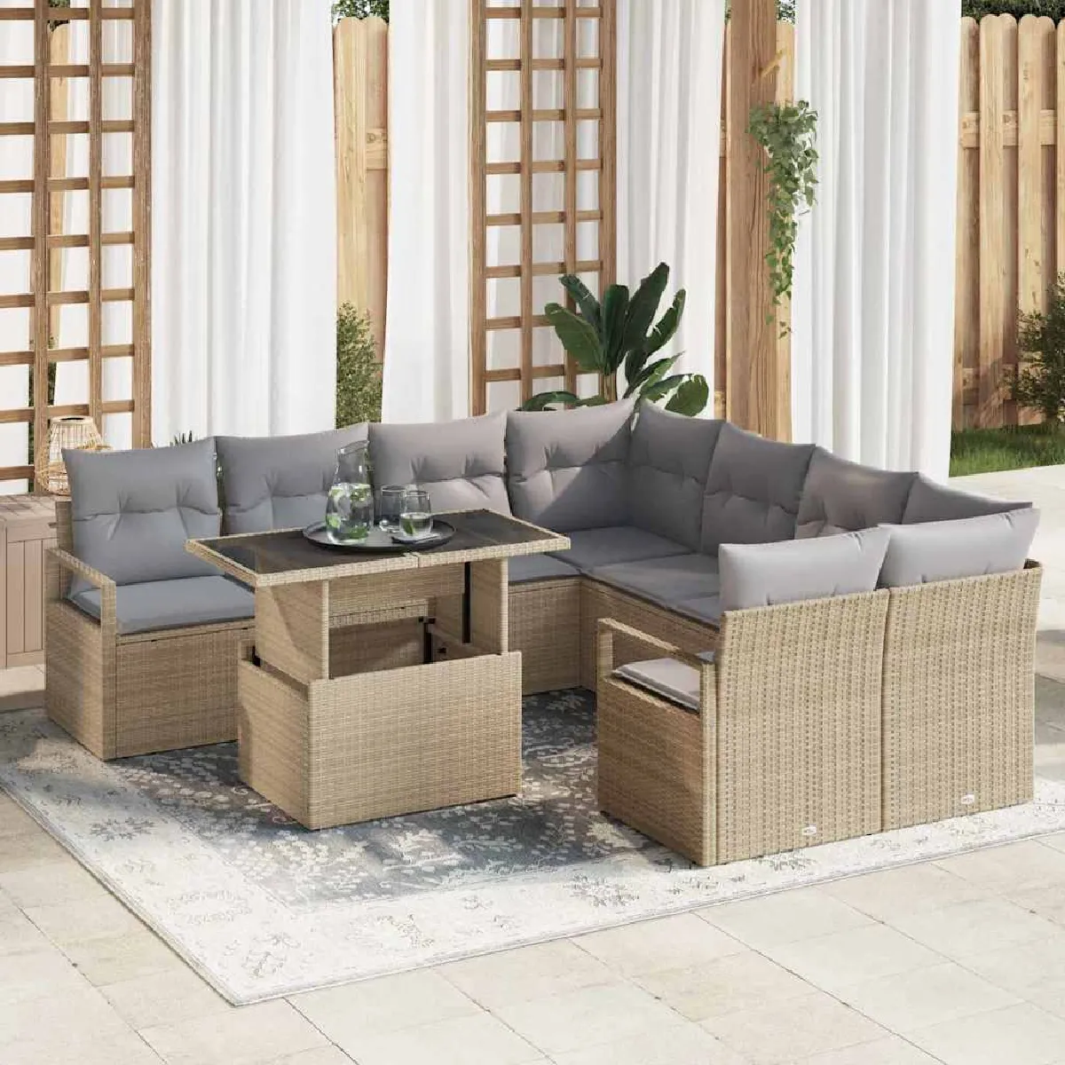 vidaXL Ensemble de canapé de jardin 9 pcs Beige et Gris clair
