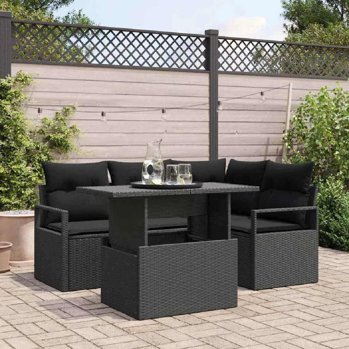 Vidaxl Noir Ensemble De Canapé De Jardin Avec Coussin 5 Pcs Polyrotin