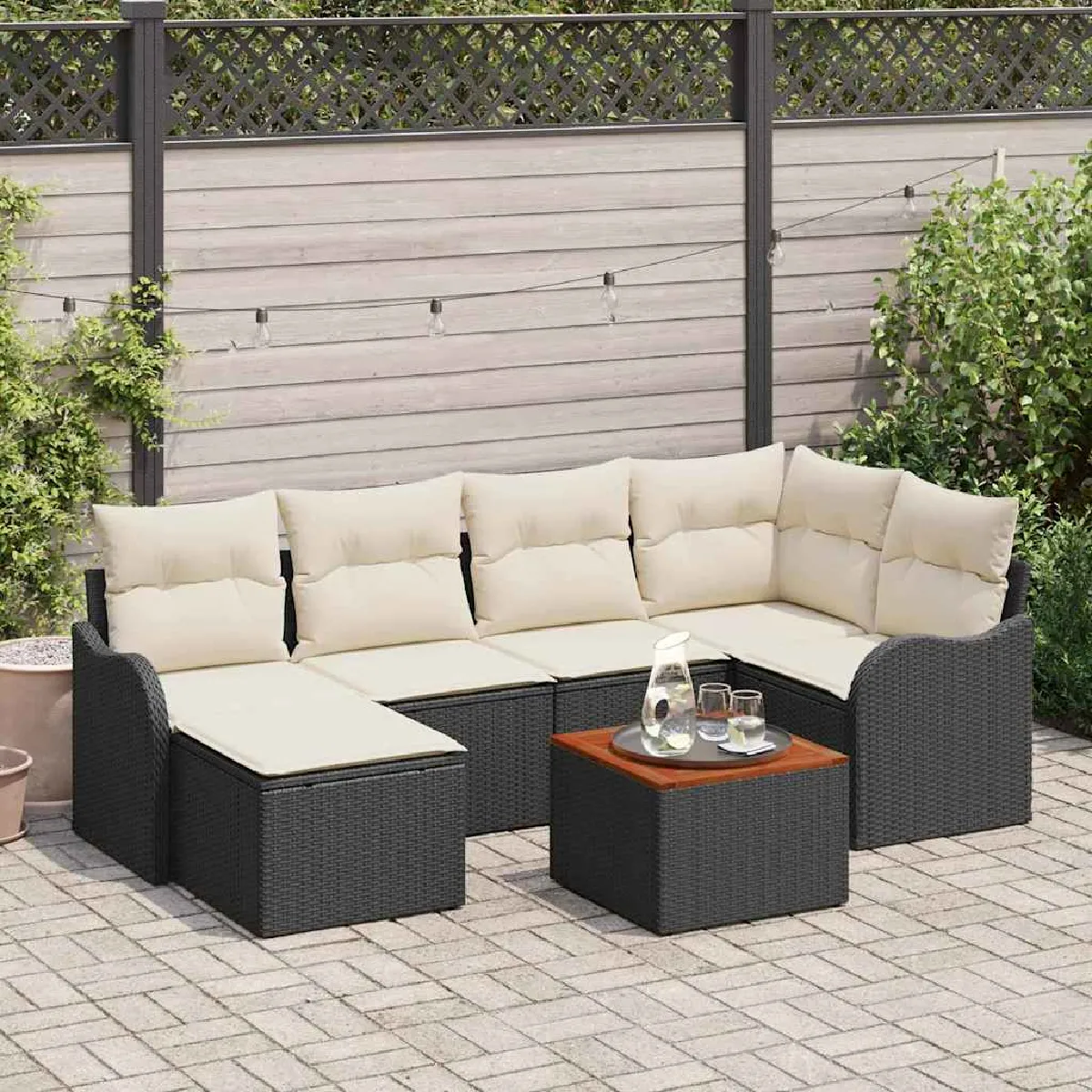 vidaXL Ensemble de canapé de jardin 7 pcs Noir et blanc
