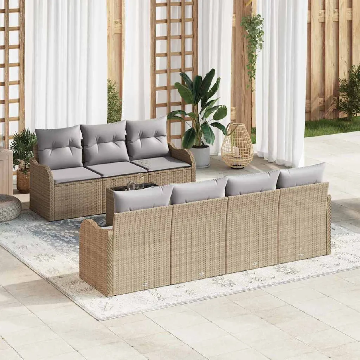 vidaXL Ensemble de canapé de jardin avec coussin 8 pcs Beige et gris