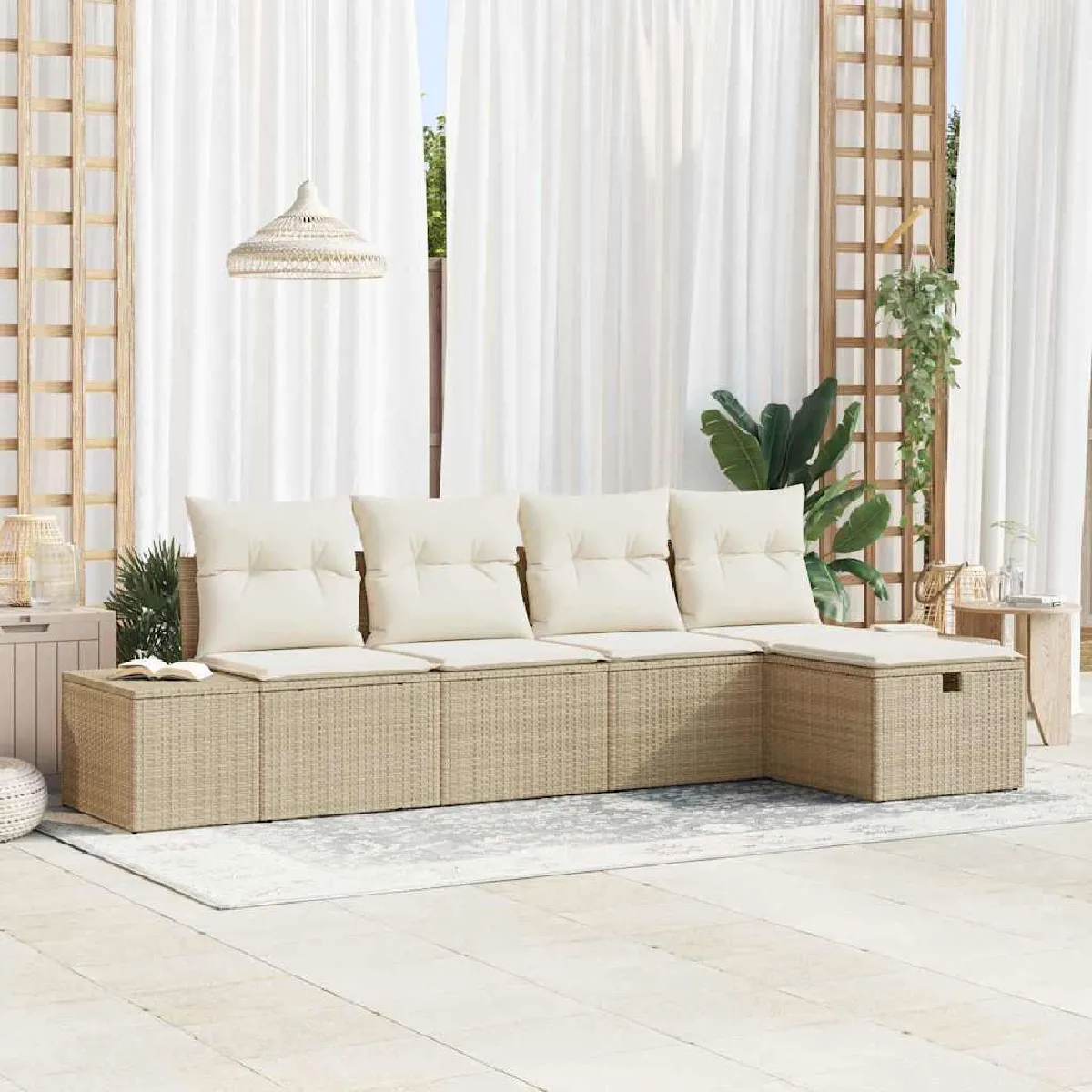 Vidaxl Beige Ensemble De Canapé De Jardin Avec Coussin 5 Pcs Polyrotin