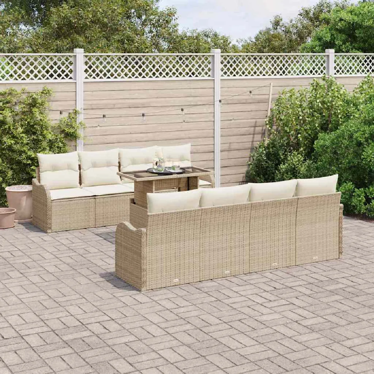 Vidaxl Beige Ensemble De Canapé De Jardin Avec Coussin 7 Pcs Polyrotin