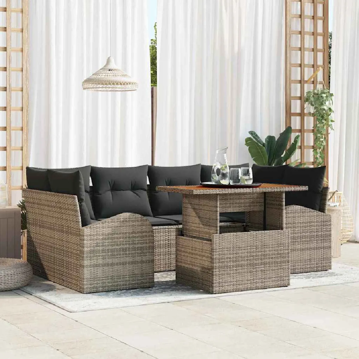 Non Communiqué Gris Ensemble De Canapé De Jardin De 7 Pièces Avec Coussins En Poly Rotin, Canapé De Jardin 2 Places Avec Rangement 3358274 - Image 3