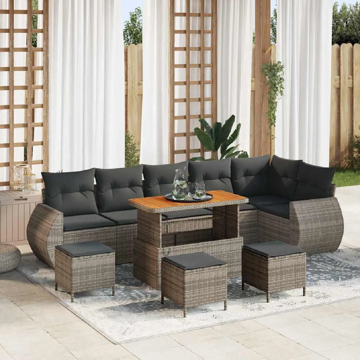 vidaXL Ensemble de canapé de jardin 10 pcs Gris Poly Rattan