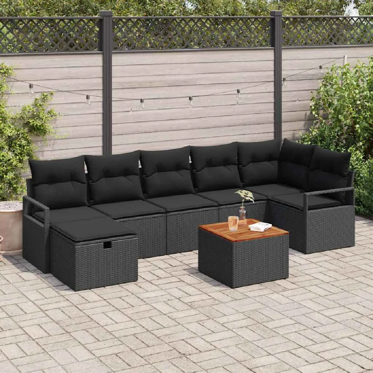 vidaXL Ensemble de canapé de jardin avec coussin 8 pcs Noir Poly rotin