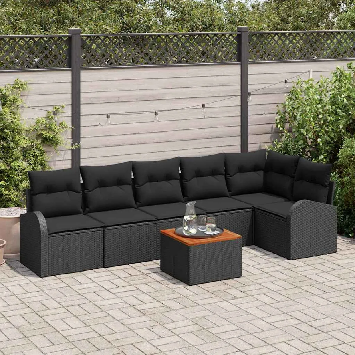 vidaXL Ensemble de canapé de jardin avec coussin 7 pcs Noir polyrotin