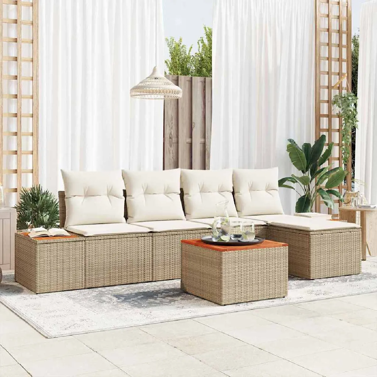 vidaXL Ensemble de canapé de jardin 6 pcs et crème Poly Rattan - vue 3