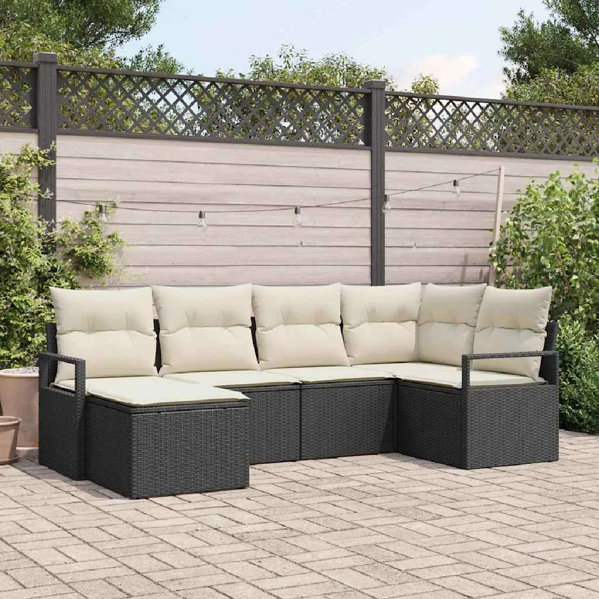 vidaXL Ensemble de canapé de jardin avec coussin 6 pcs Noir et Crème