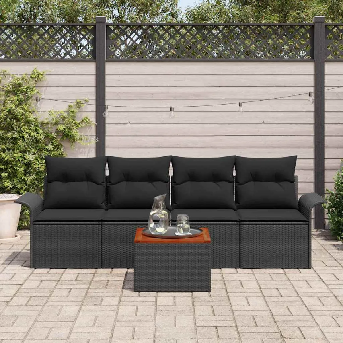 vidaXL Ensemble de canapé de jardin avec stockage 5 pcs Noir polyrotin