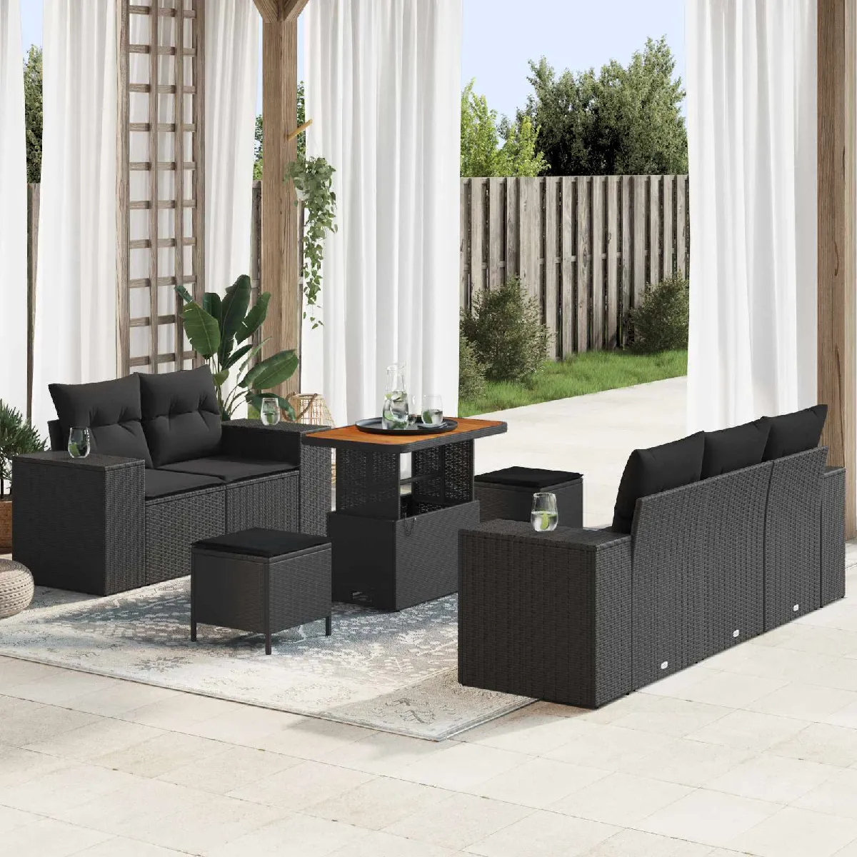 Ensemble de Canapé de Jardin 8 pièces avec Coussins Poly Rattan Canapé de Jardin 2 places avec Rangement et Coussins 3357144 - vue 10