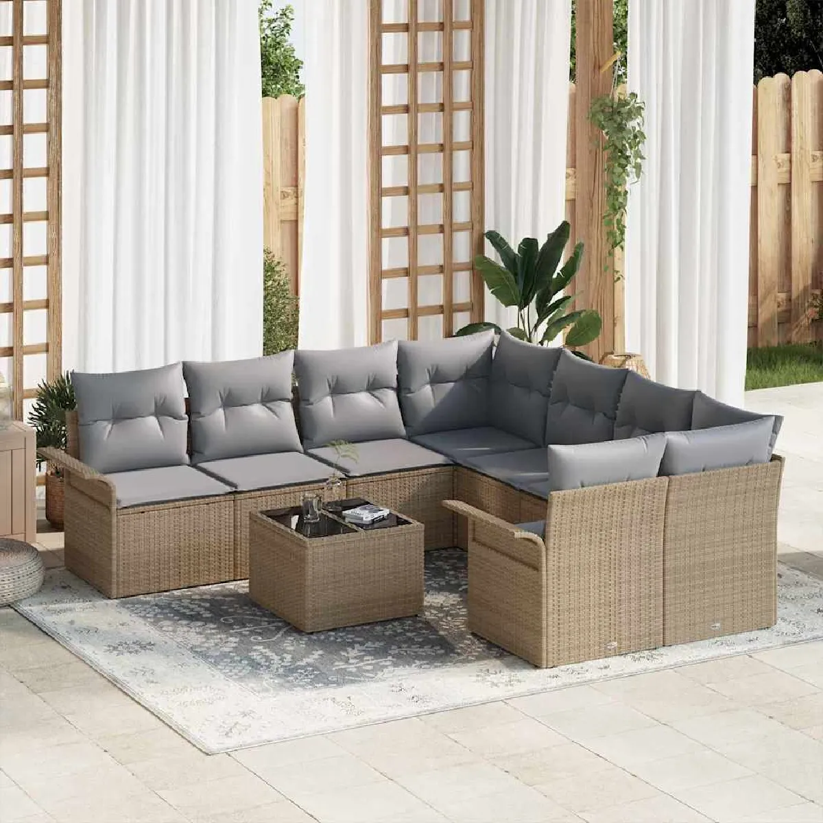 vidaXL Ensemble de canapé de jardin 9 pcs Beige Poly rotin