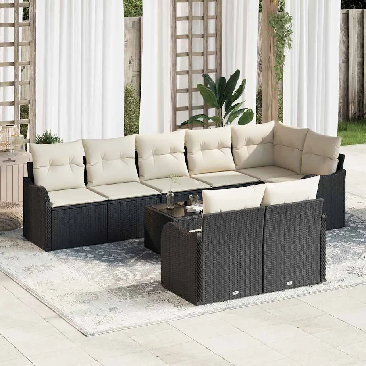 Vidaxl Noir Ensemble De Canapé De Jardin Polyrotin