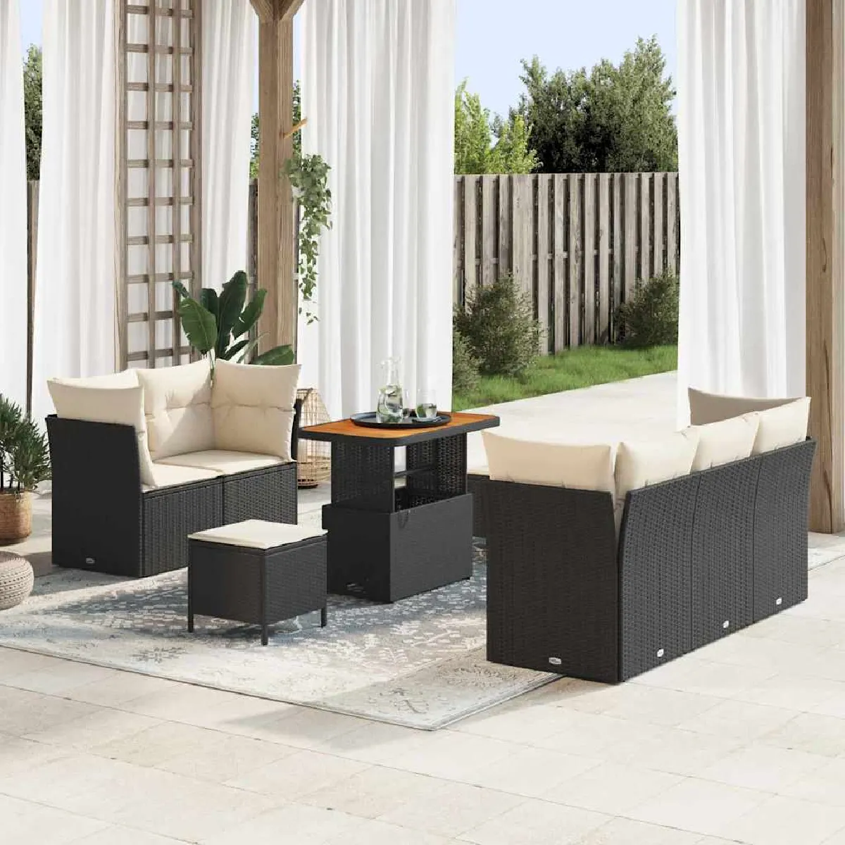 vidaXL Ensemble de canapé de jardin avec coussin 8 pcs Noir et crème