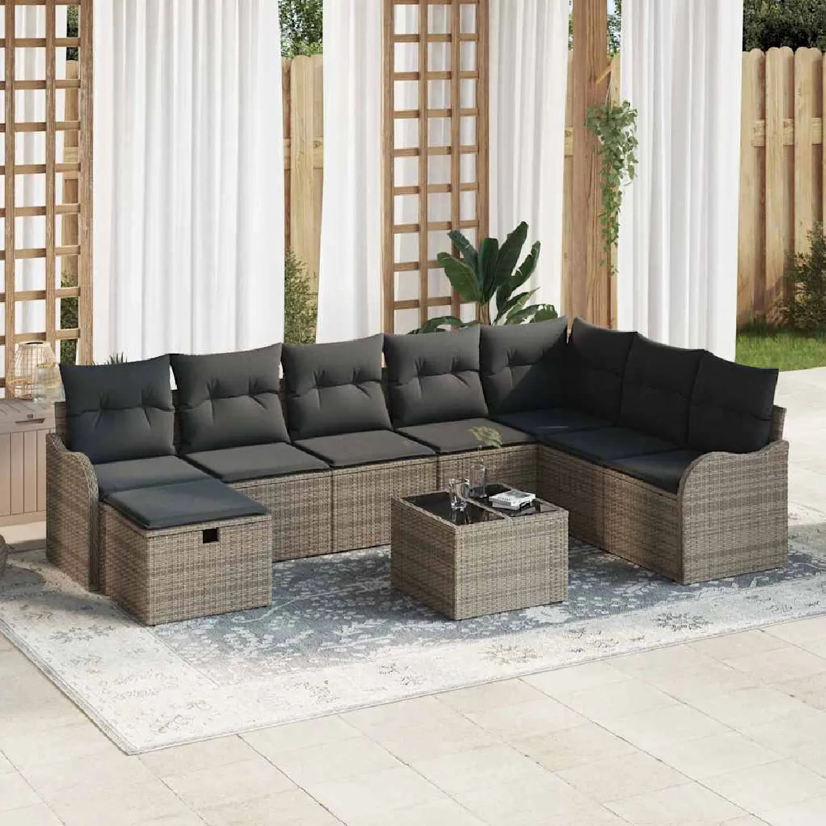 vidaXL Ensemble de canapé de jardin 9 pcs 287 x 177 x 85 cm - vue 5