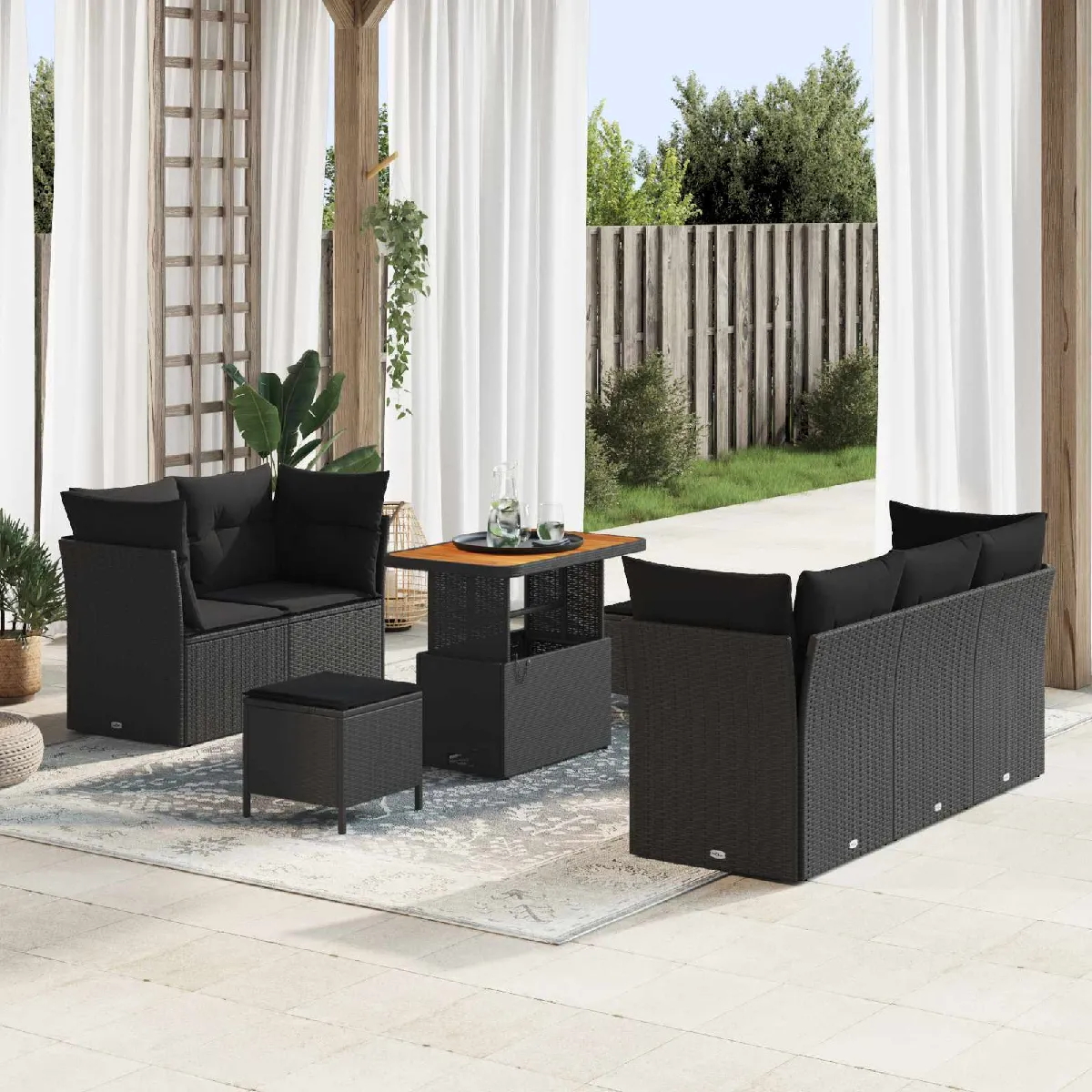 Ensemble de canapé 8 pièces avec coussins noirs en poly rotin 3349491 - vue 5
