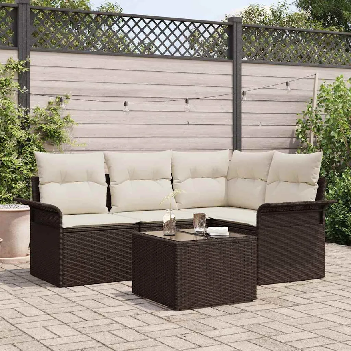 Vidaxl Marron Ensemble De Canapé De Jardin 5 Pcs Polyrotin