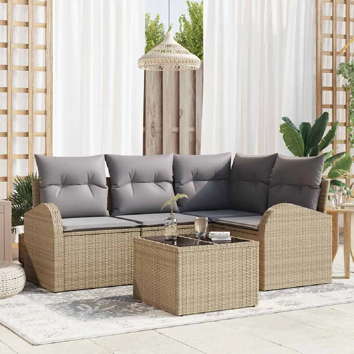 vidaXL Ensemble de canapé de jardin avec coussin 5 pcs et - vue 8