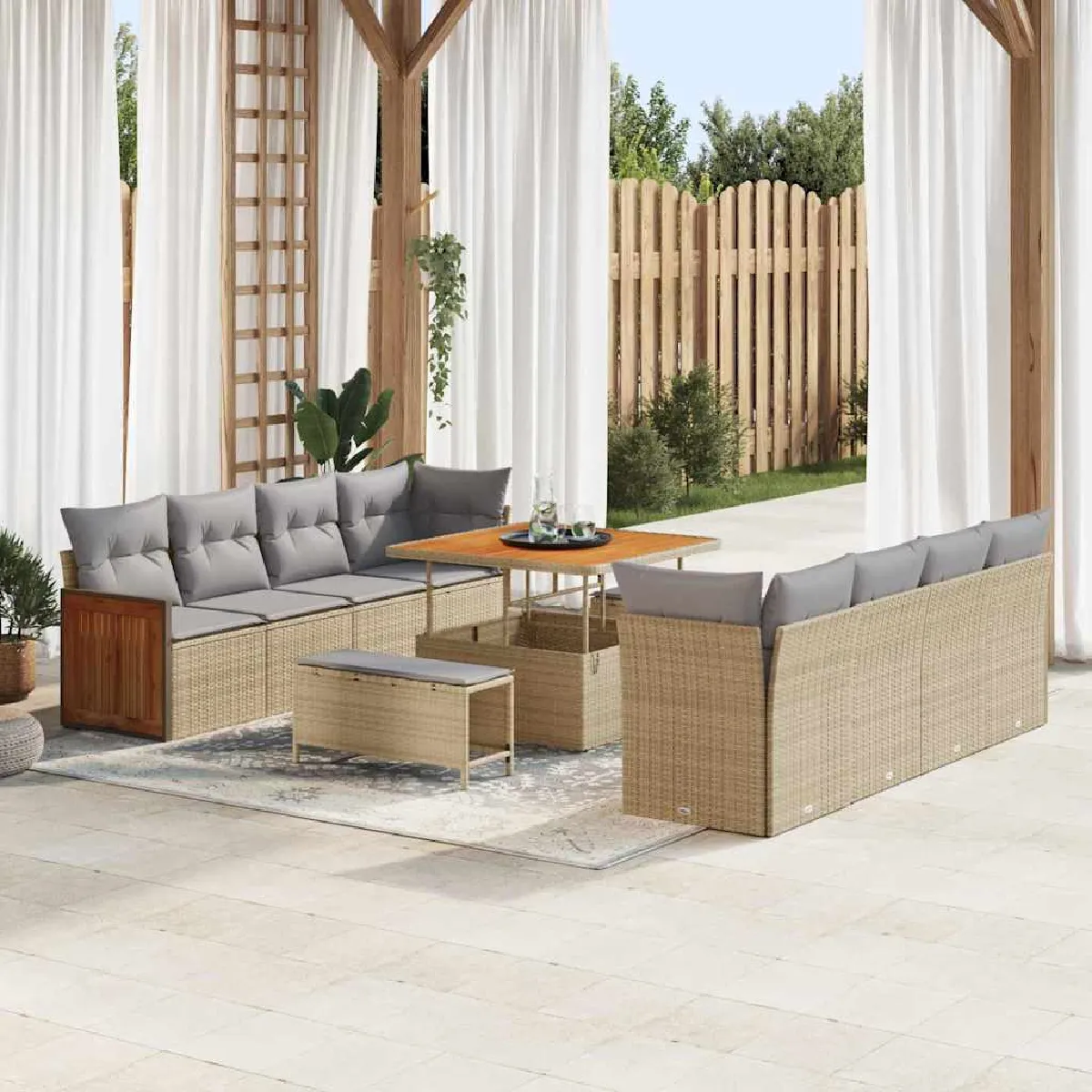 vidaXL Ensemble de canapé de jardin 12 pcs Beige et Gris clair
