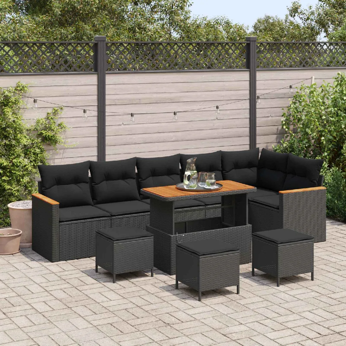 vidaXL Ensemble de canapé de jardin 10 pcs Noir Poly rotin