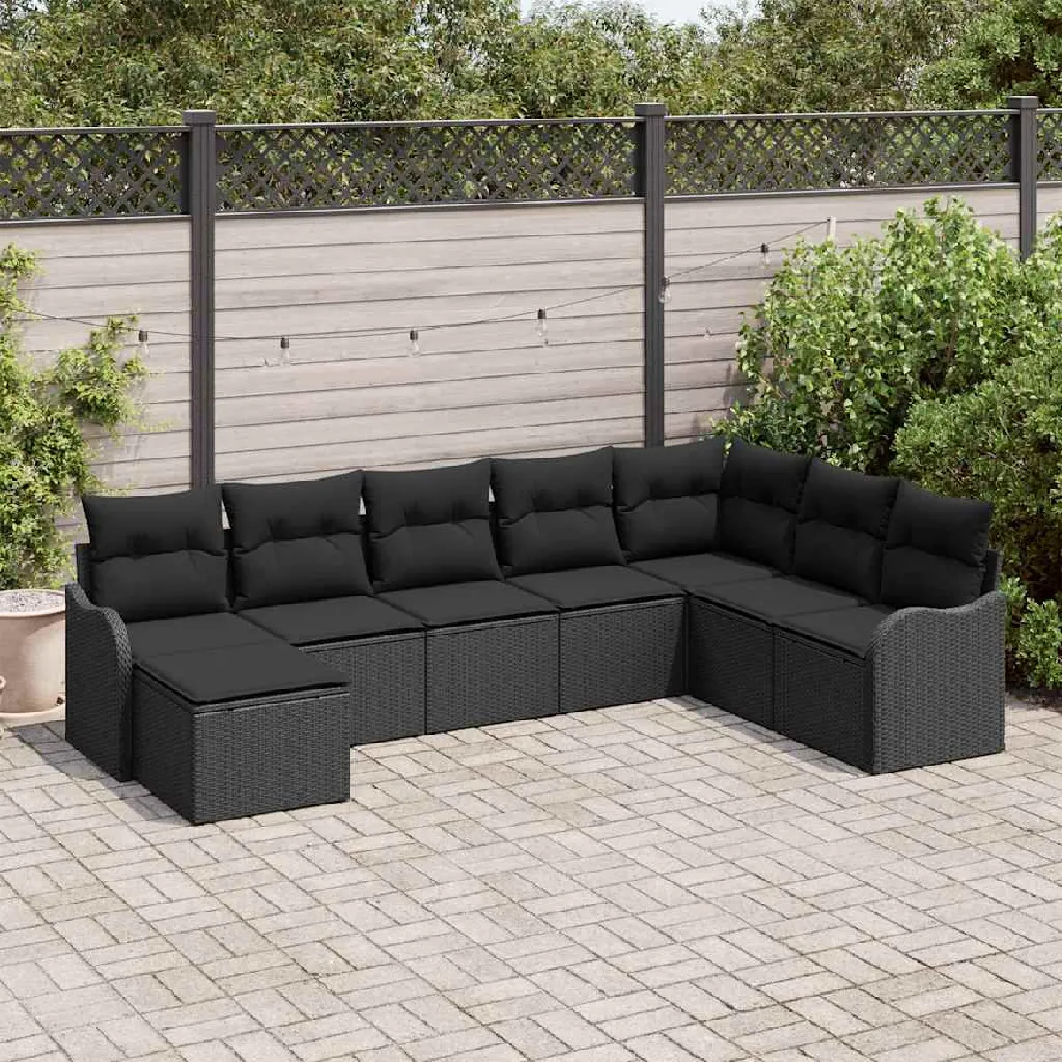 vidaXL Ensemble de canapé de jardin avec coussin 8 pcs Noir Poly rotin