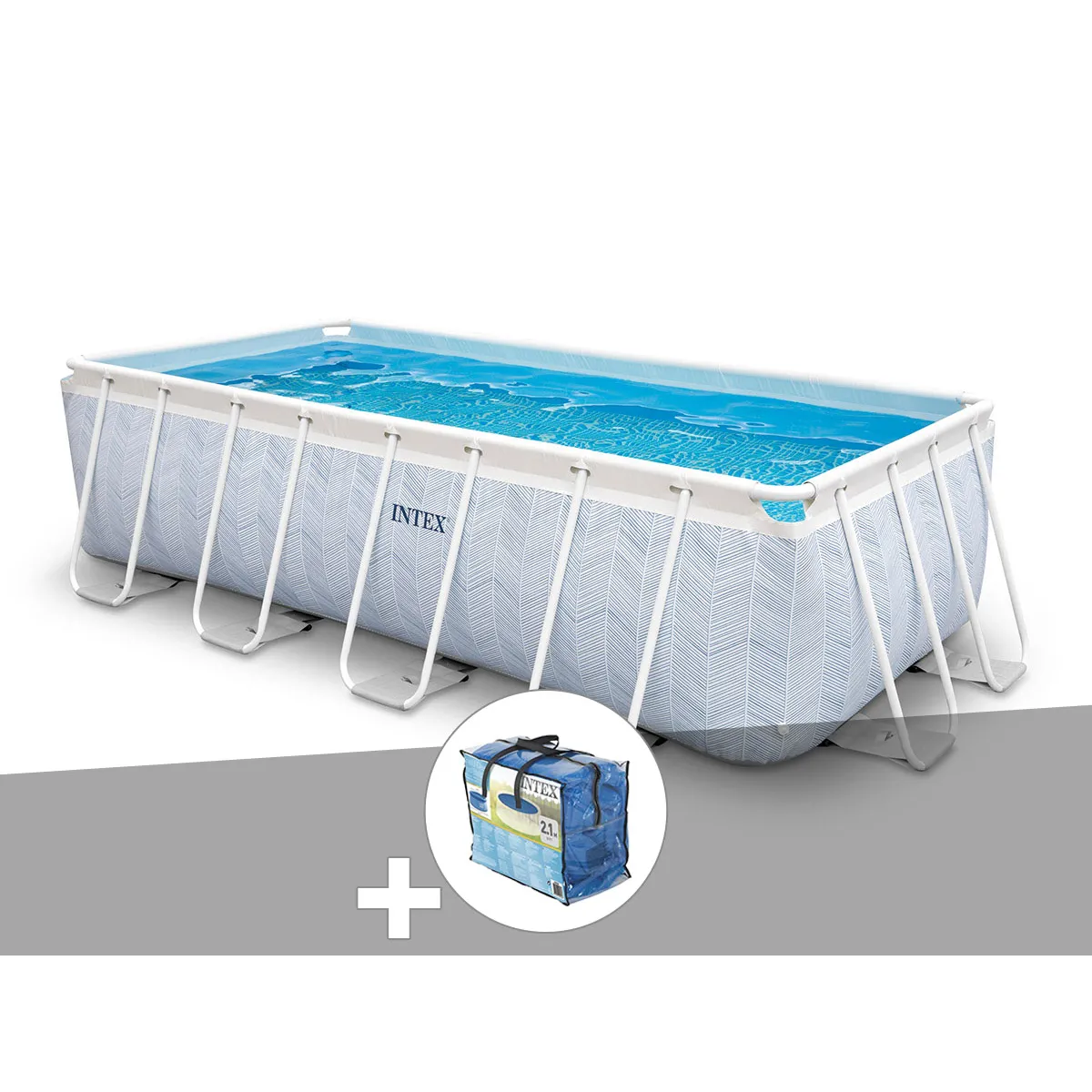 Kit piscine tubulaire Intex Chevron rectangulaire 400 x 200 x 100 + Bâche à bulles - vue 2