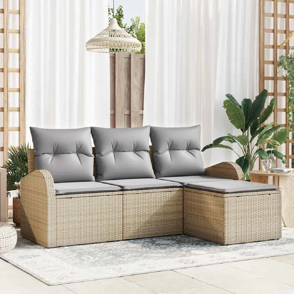 vidaXL Ensemble de canapé de jardin Beige polyrotin