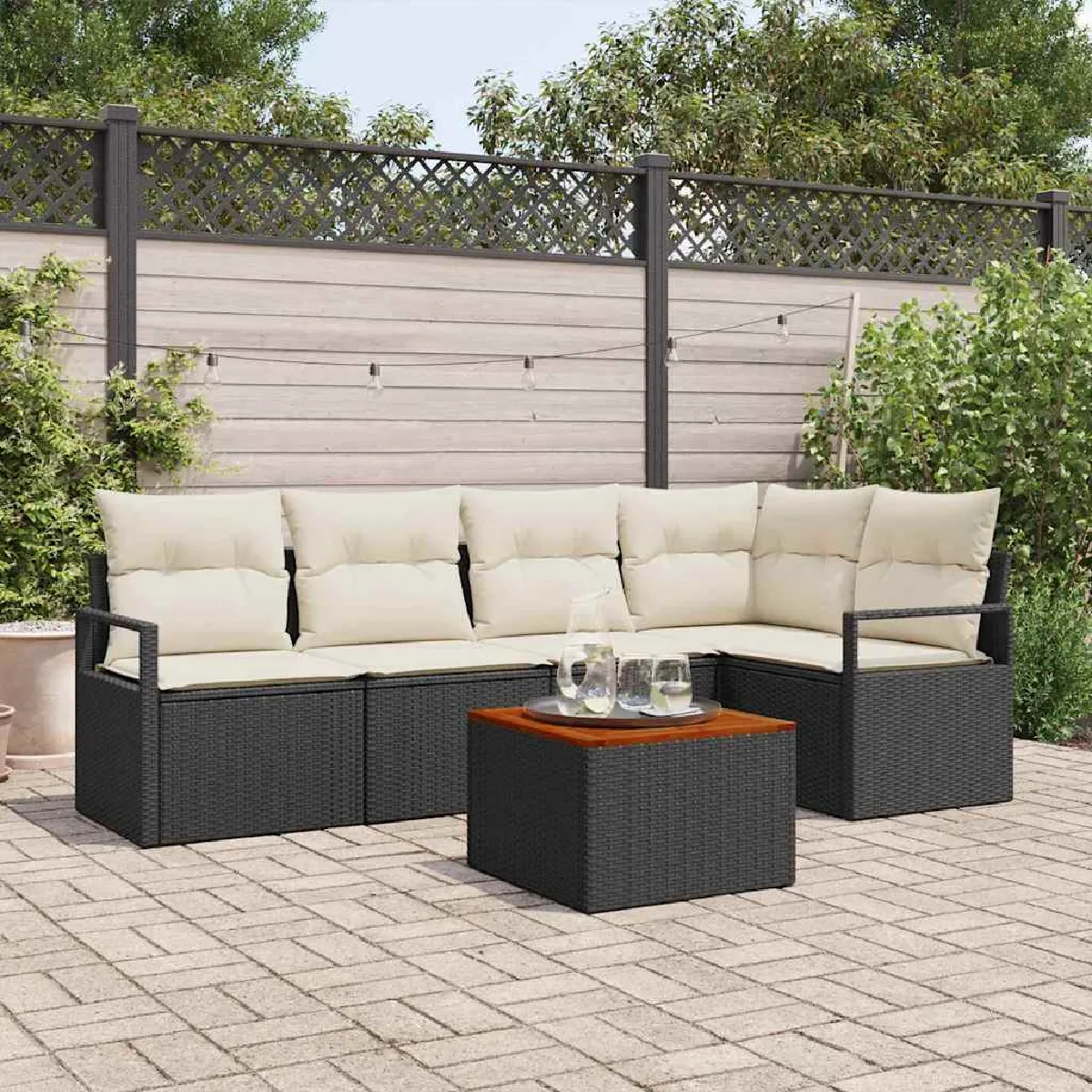 vidaXL Ensemble de canapé de jardin 6 pcs Noir et blanc