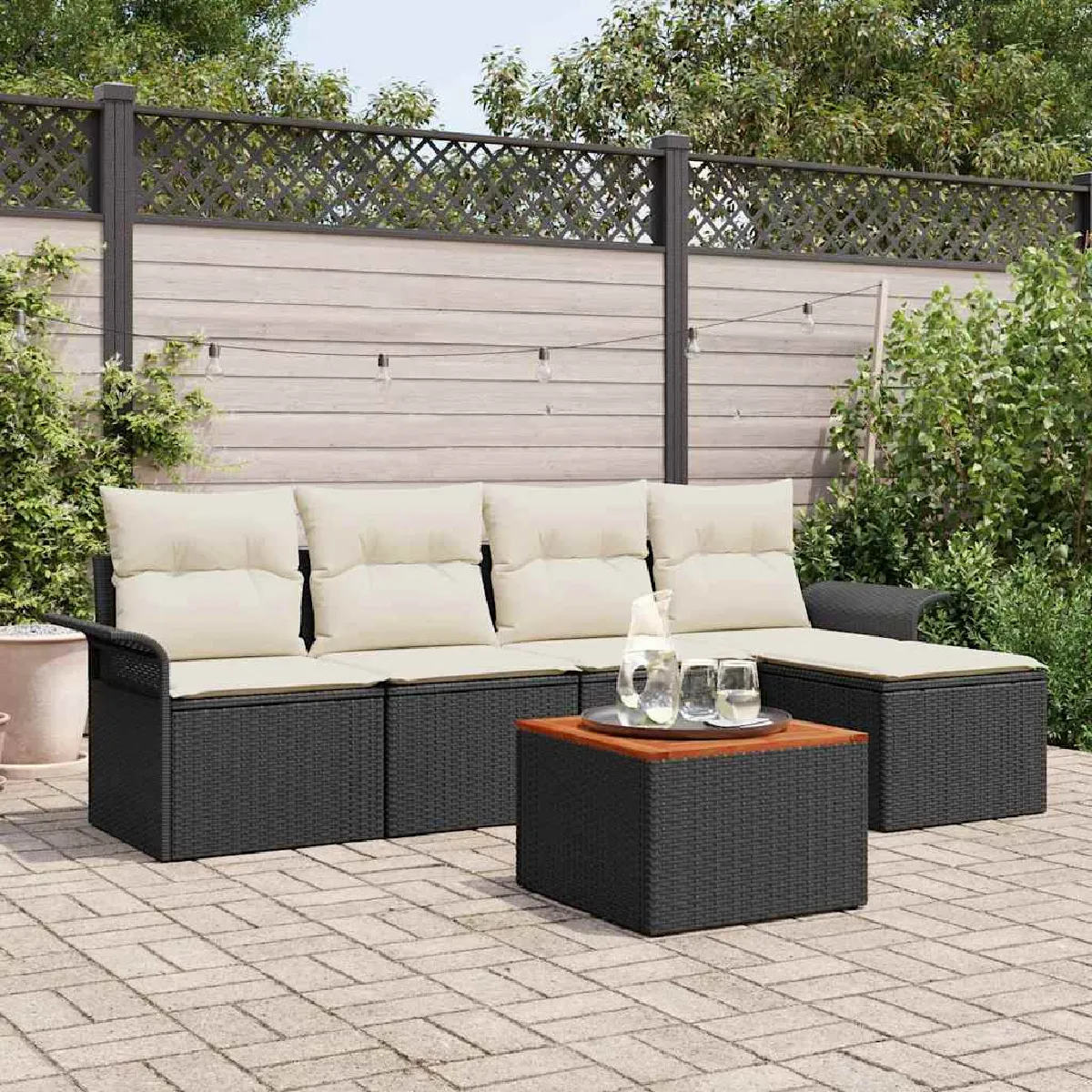 vidaXL Ensemble de canapé de jardin 6 pcs Noir et Crème polyrotin