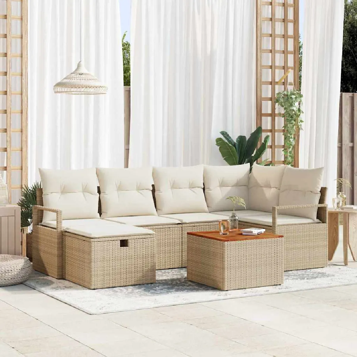 Vidaxl Beige Ensemble De Canapé De Jardin 7 Pcs Poly Rotin