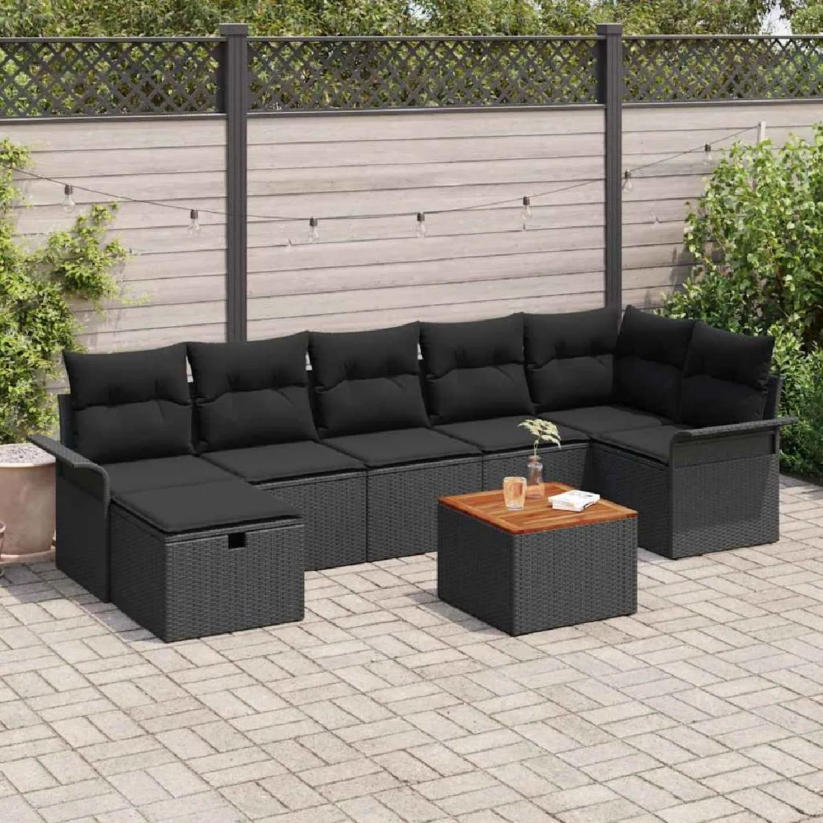 vidaXL Ensemble de canapé de jardin avec coussin 8 pcs Noir Poly rotin