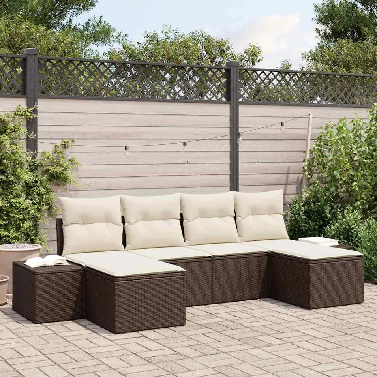 vidaXL Ensemble de canapé de jardin 4 pcs et crème polyrotin - vue 10