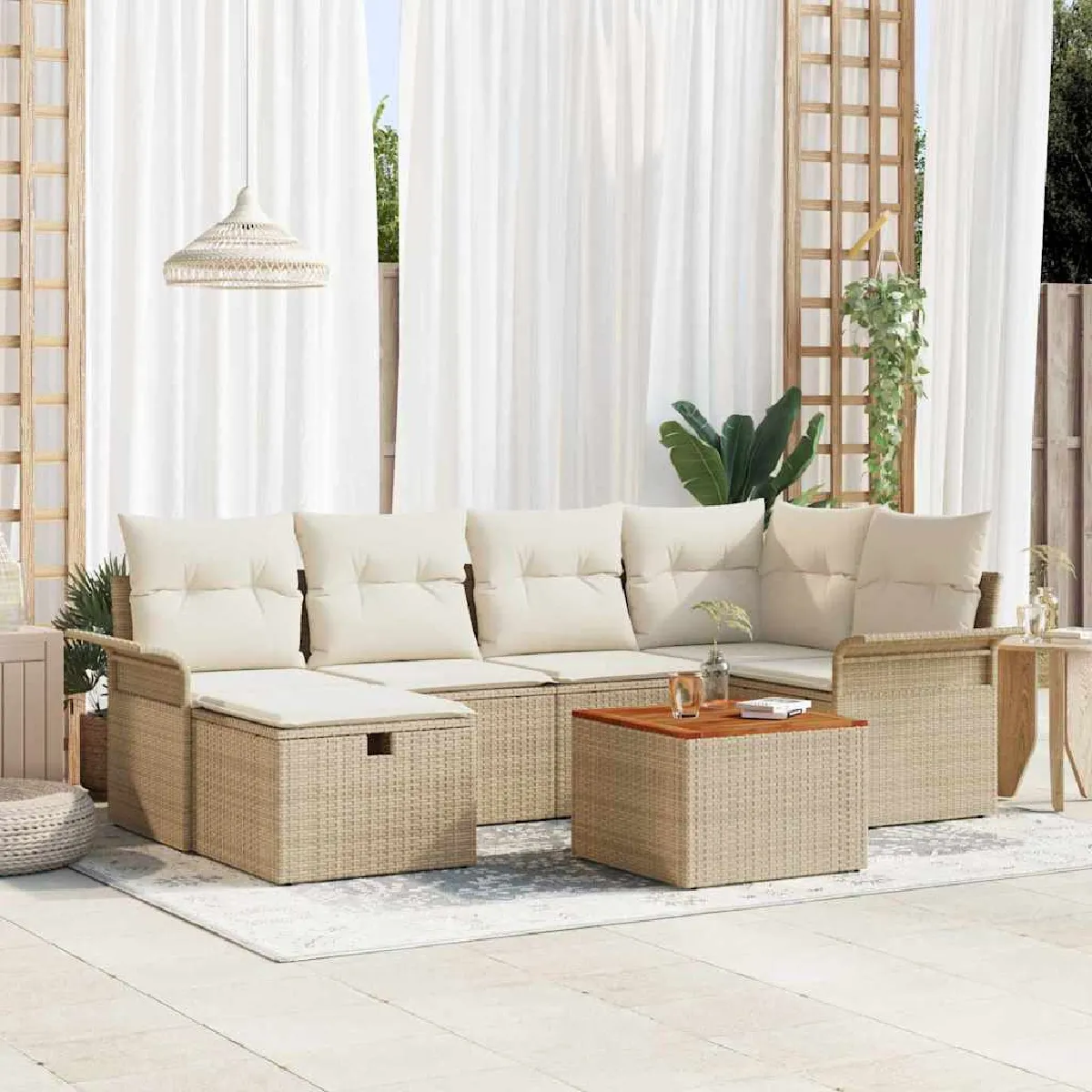 Vidaxl Beige Ensemble De Canapé De Jardin 7 Pcs Poly Rotin